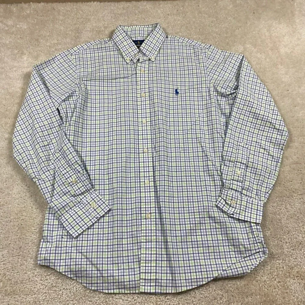 Polo Ralph Lauren Shirt Mens M Classic Fit Cotton Stretch Plaid Blue Green M